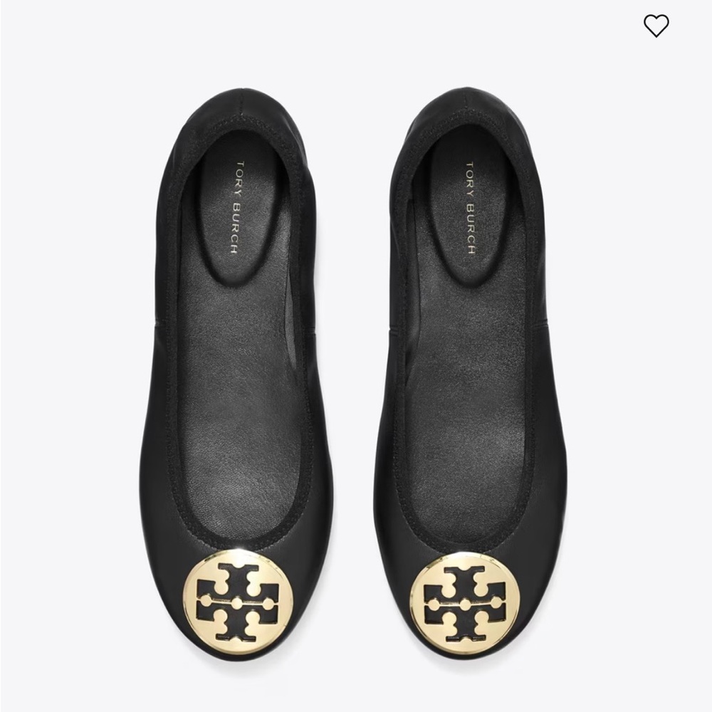 Tory Burch Black Ballet Flats with Gold Emblem